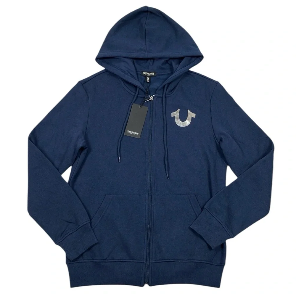 True Religion Zip Hoodie City Buddha Blue Sweatshirt NWT